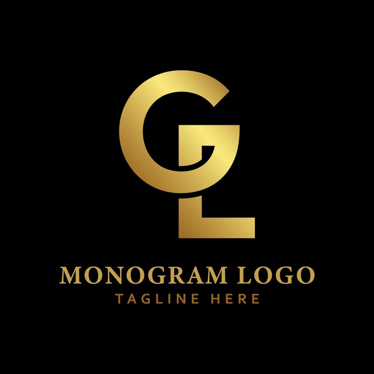 Vector logotipo negro y dorado con el logotipo del monograma de la letra gl
