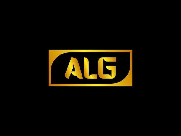 Un logotipo negro y dorado con las palabras alg sobre un fondo negro.