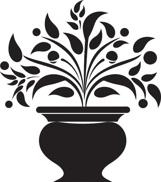 Logotipo negro elegante de opulencia orgánica con olla de plantas monocromática floración botánica logotipo de olla de plantas elegante