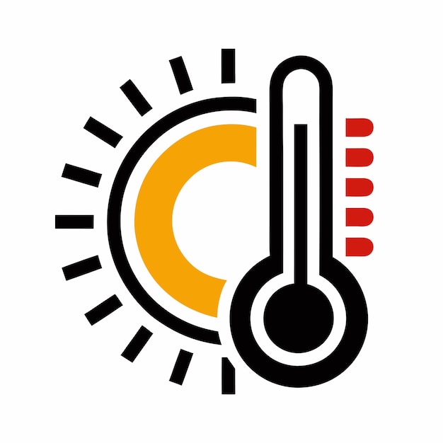 un logotipo negro y naranja con la ilustración del vector de temperatura de la palabra