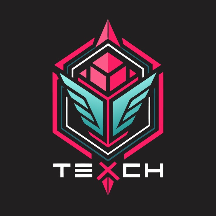 Vector un logotipo negro y rosa con un diseño geométrico azul y verde