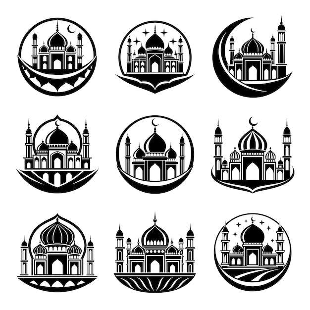 El logotipo negro del vector de la mezquita islámica