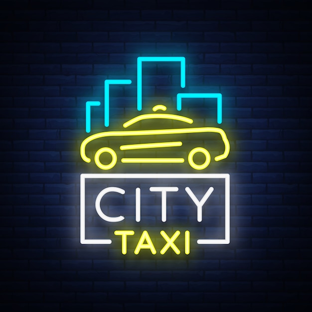 Vector logotipo de neón de taxi de la ciudad