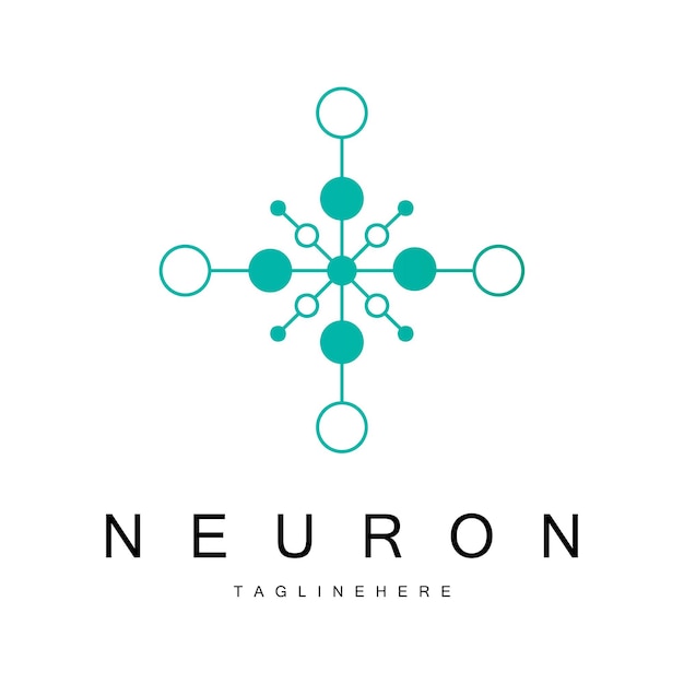El logotipo de la neurona o de la célula nerviosa del cerebro diseño de plantilla icona de la molécula de átomo logo de la célula cerebral