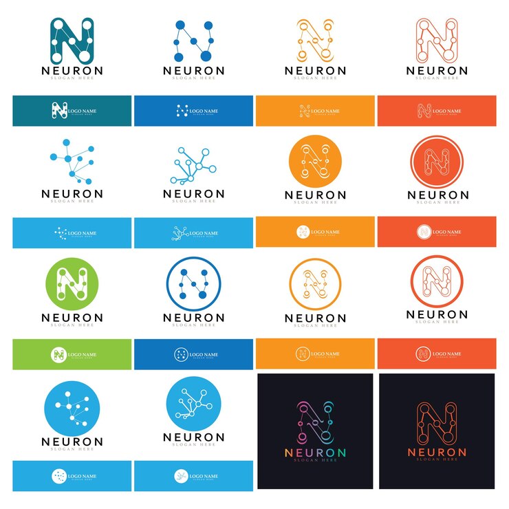 Vector logotipo de neurona o logotipo de célula nerviosa icono de plantilla de ilustración de logotipo de diseño de molécula con concepto de vector