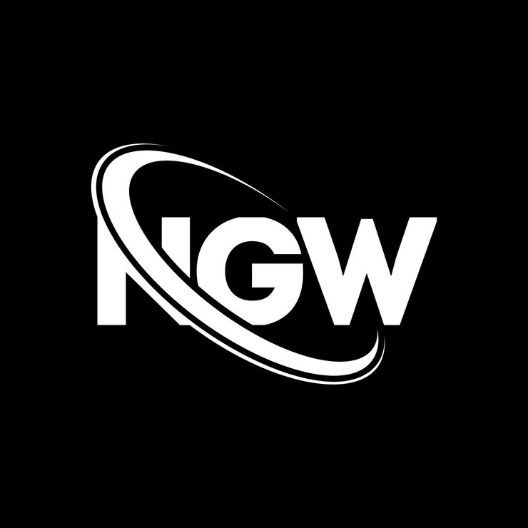 Vector el logotipo de ngw, la letra ngw, el diseño del logotipo de la carta ngw, las iniciales del logotipo ngw vinculadas con un círculo y un monograma en mayúscula, el logotipo de ongw, la tipografía para el negocio tecnológico y la marca inmobiliaria.