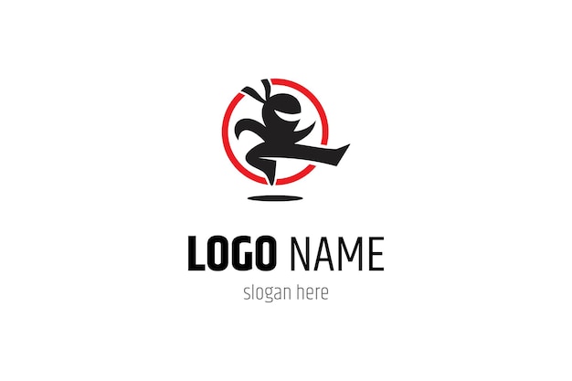 Vector logotipo de ninja con estilo de patada en concepto de diseño vectorial plano