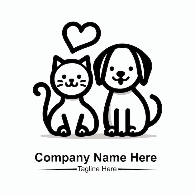 un logotipo para el nombre de la empresa y un gato con un corazón en el frente
