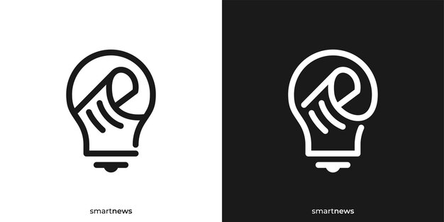 Logotipo de noticias inteligentes simples con bombilla y icono de periódico Lámpara gráfica Símbolo de icono de logotipo de papel