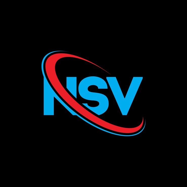 Vector el logotipo nsv, la letra nsv, el diseño del logotipo de la carta nsv, las iniciales nsv, vinculado con un círculo y un monograma en mayúscula, la tipografía nsv para el negocio tecnológico y la marca inmobiliaria.