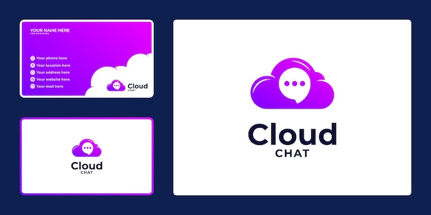 Logotipo de nube degradado con combinaciones de chat de burbujas y tarjeta de visita,