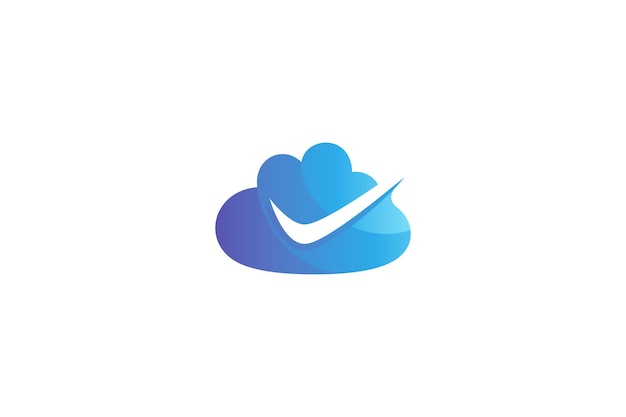 Logotipo de nube con icono de garrapata en diseño de color azul