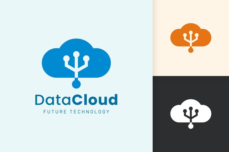 Vector logotipo de nube o datos en estilo moderno con color azul