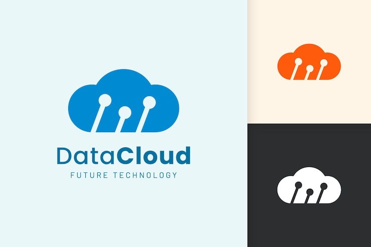 Vector logotipo de nube o datos en estilo moderno con color azul