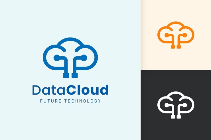 Vector logotipo de nube o datos en estilo moderno con color azul