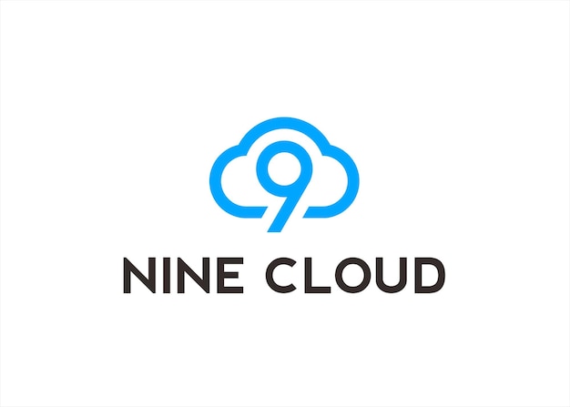logotipo de nube por plantilla de ilustración de silueta de icono de vector número nueve