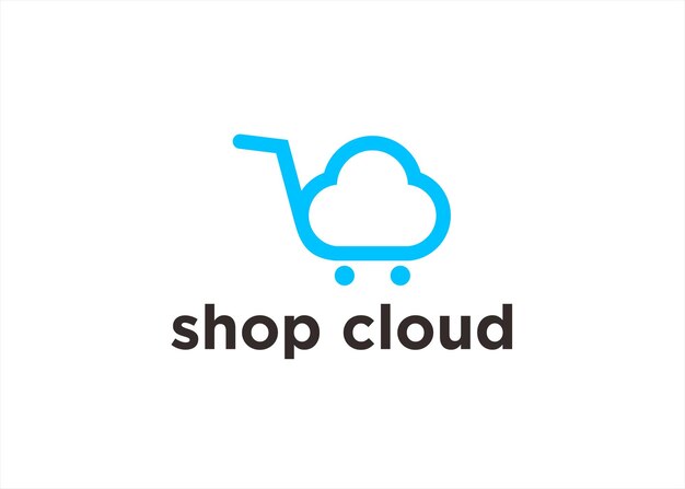 logotipo de nube con plantilla de ilustración de silueta vectorial de icono de bolsa de compras
