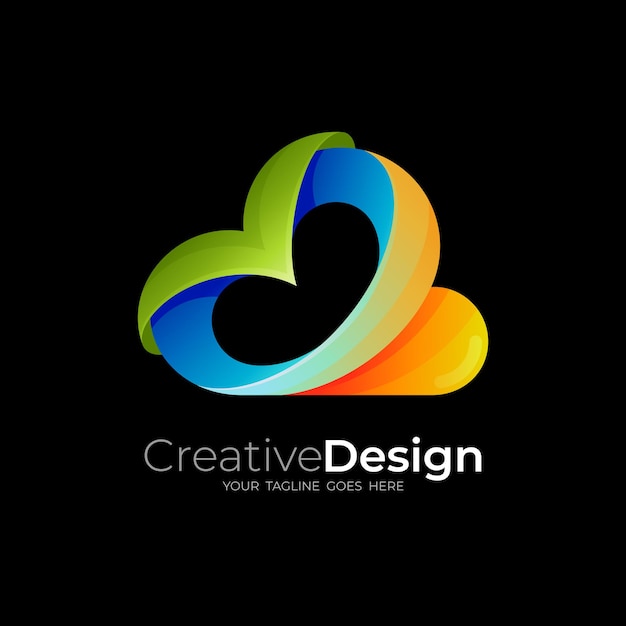 Logotipo de nube simple con diseño colorido, estilo 3d