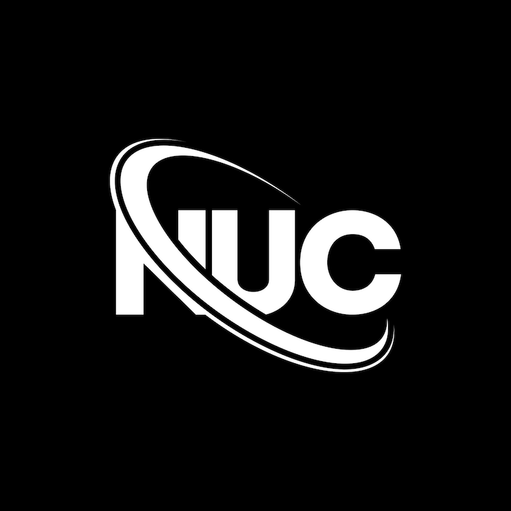 Vector el logotipo nuc, la letra nuc, el diseño del logotipo de la carta nuc, las iniciales nuc, vinculado con un círculo y un monograma en mayúscula, el logotipo nuc, la tipografía para el negocio tecnológico y la marca inmobiliaria.