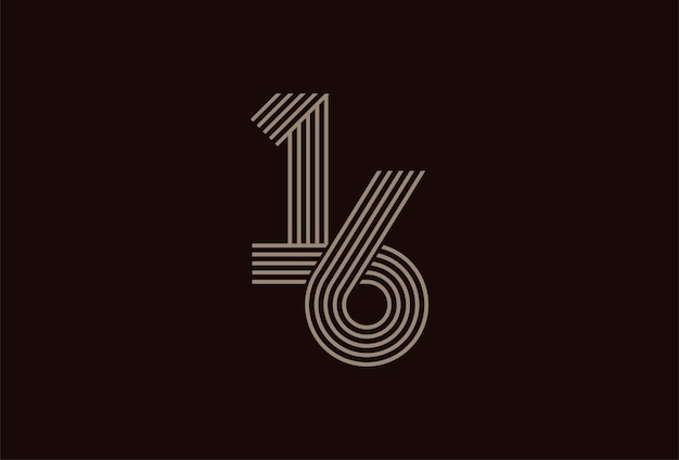 Logotipo de número 16 abstracto Estilo de línea de monograma de número 16 dorado utilizable para logotipos de aniversario y de empresa