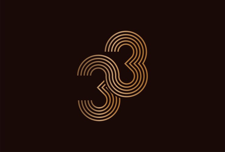 Vector logotipo de número 33 abstracto estilo de línea de monograma de 33 números dorados utilizable para logotipos de aniversario y de empresa
