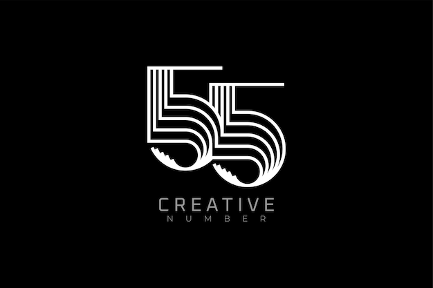 Logotipo número 55 moderno y creativo estilo multilínea número 55 utilizable para logotipos de marca y aniversario