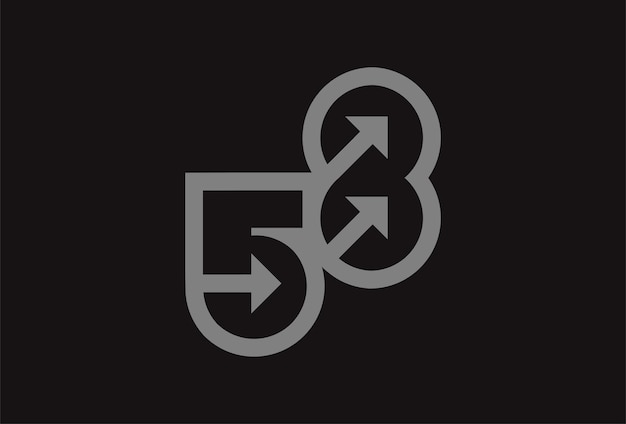 Logotipo número 58 Monograma número 58 con combinación de flecha utilizable para logotipos de negocios y aniversarios
