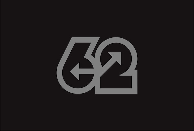 Logotipo número 62 Monograma número 62 con combinación de flecha utilizable para logotipos de negocios y aniversarios