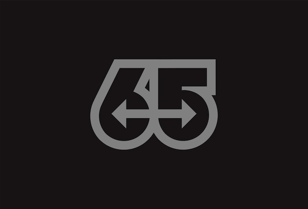 Logotipo número 65 Monograma número 65 con combinación de flecha utilizable para logotipos de negocios y aniversarios