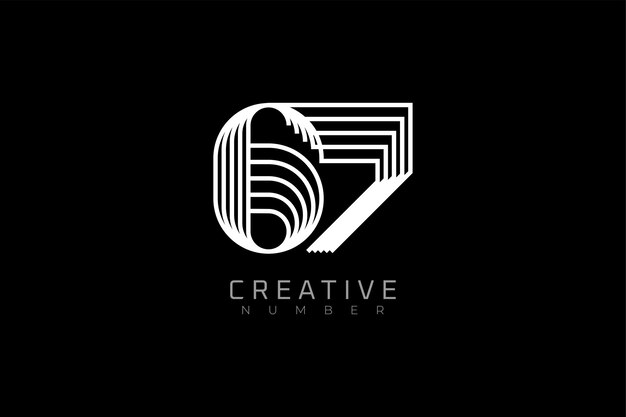 Logotipo número 67 moderno y creativo estilo multilínea número 67 utilizable para logotipos de marca y aniversario