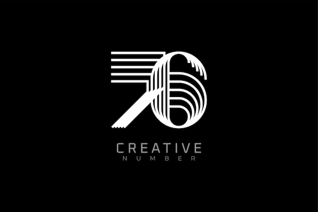 Logotipo número 76 moderno y creativo estilo multilínea número 76 utilizable para logotipos de marca y aniversario