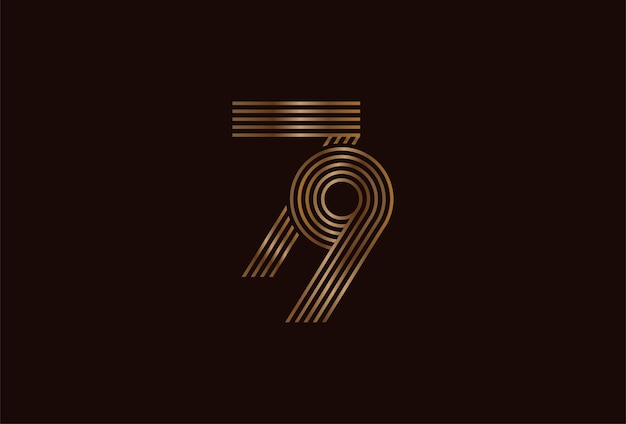 Logotipo de número 79 abstracto Estilo de línea de monograma de número 79 dorado utilizable para logotipos de aniversario y de empresa