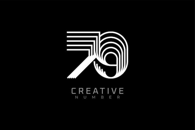 Logotipo número 79 moderno y creativo estilo multilínea número 79 utilizable para logotipos de marca y aniversario