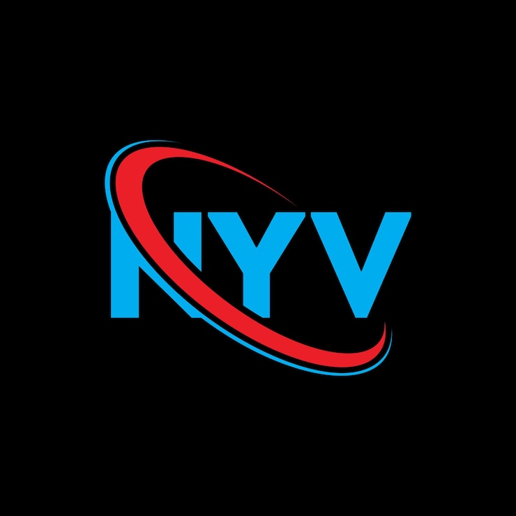Vector el logotipo de nyv, la letra nyv, el diseño del logotipo de la carta nyv, las iniciales, el logotipo nyv vinculado con un círculo y un monograma en mayúsculas, la tipografía nyv para el negocio tecnológico y la marca inmobiliaria.