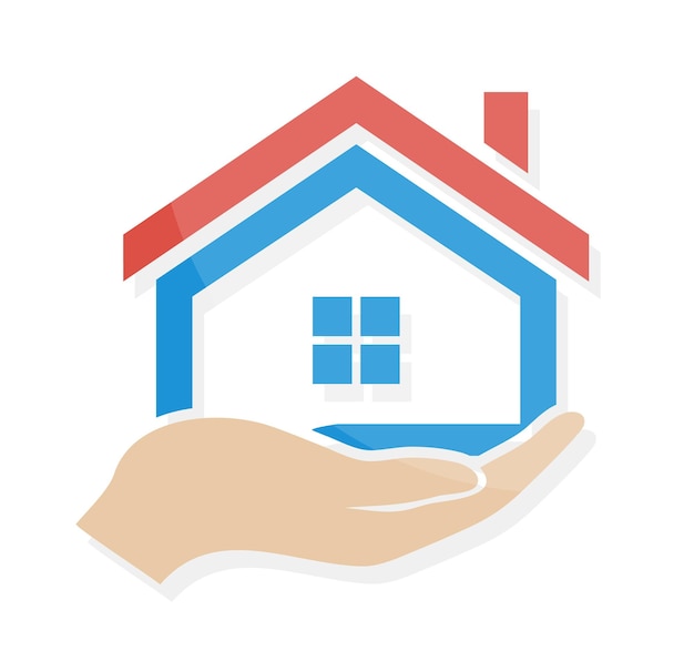 Logotipo o icono de la casa en la mano