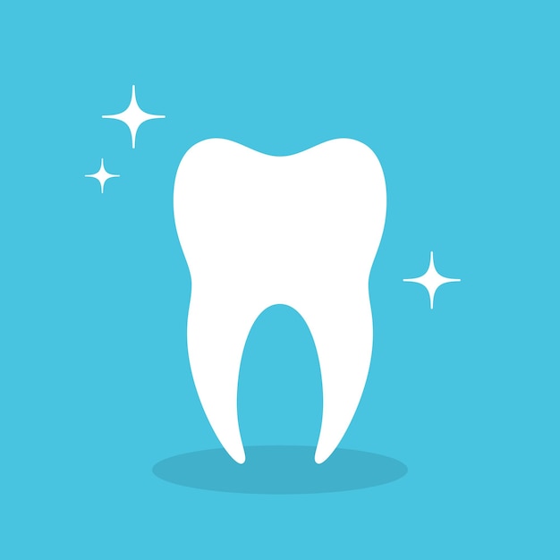 Logotipo o icono de diente limpio Molar blanco sobre fondo azul