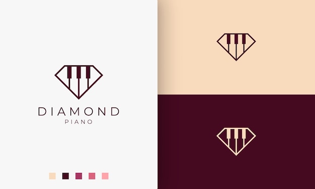 Logotipo o icono de la escuela de piano simple y moderno en forma de diamante