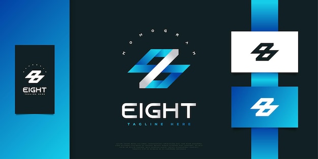 Logotipo o icono del número 8 con concepto infinito en estilo moderno azul y blanco. Ocho logotipo, símbolo o icono
