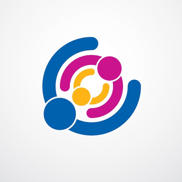 Logotipo o icono vectorial familiar feliz creado con formas geométricas simples. Relación tierna y protectora de padre, madre e hijo. Juntos como un sistema de relaciones.