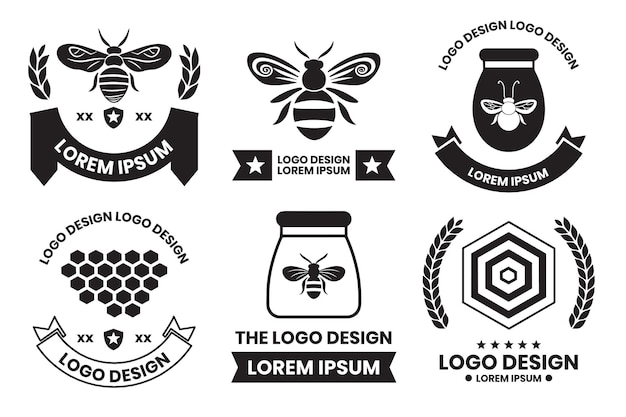 Logotipo o insignia de abejas y panales en estilo Vintage