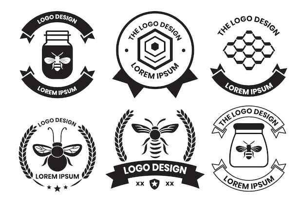 Logotipo o insignia de abejas y panales en estilo Vintage