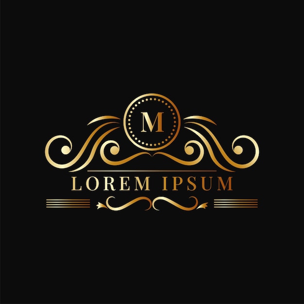 Logotipo o insignia de adorno dorado de lujo vintage Royal Monogram Retro Hotel e identidad de marca de moda