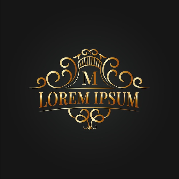 Logotipo o insignia de adorno dorado de lujo vintage Royal Monogram Retro Hotel e identidad de marca de moda