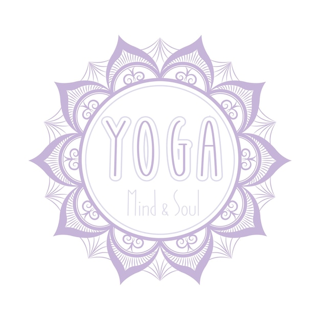 Logotipo o pancarta redonda con mandala y texto ilustración vectorial de yoga