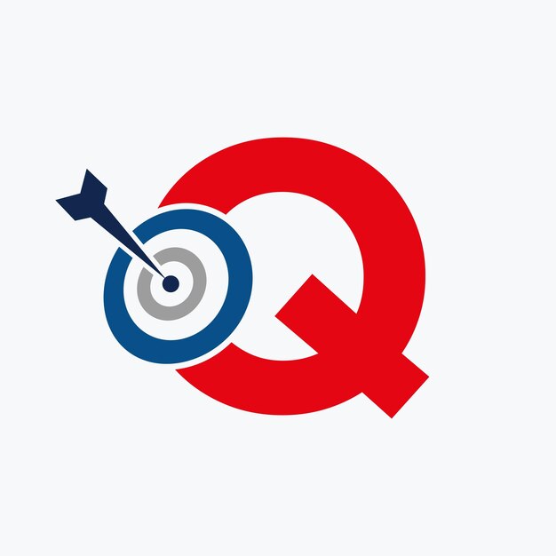 El logotipo del objetivo de la letra Q Arrow se combina con el símbolo del objetivo del arco