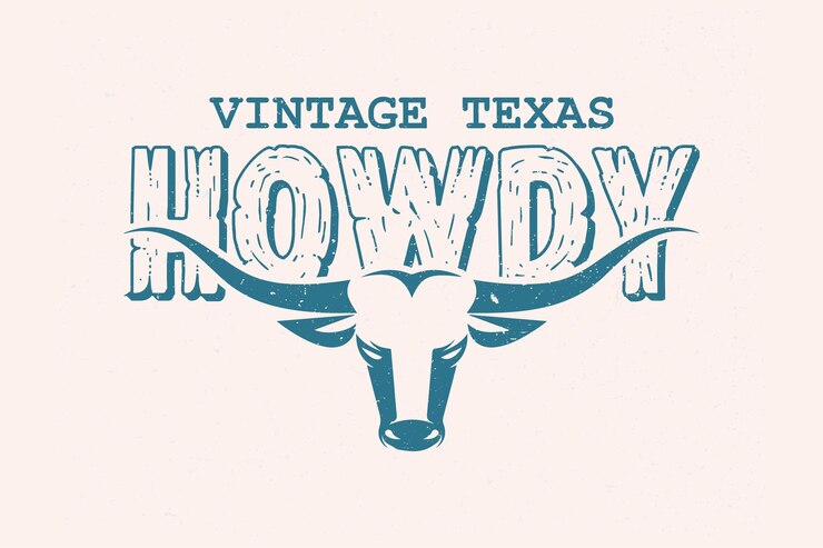 Vector logotipo occidental de efecto de texto vintage con vector de cráneo de toro