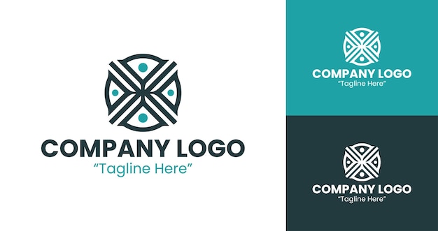 El logotipo del océano y la montaña en azul azul y azul marino para la aventura al aire libre o la compañía de viajes ecológicos