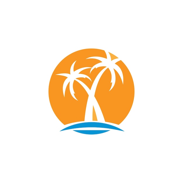 Logotipo del océano de la playa al atardecer y plantilla vectorial