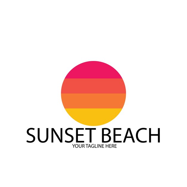 Logotipo del océano de la playa al atardecer y plantilla vectorial