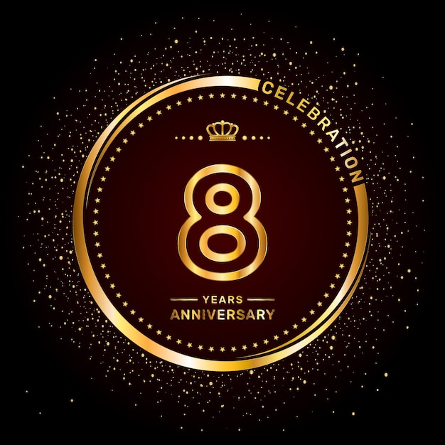 Logotipo del octavo aniversario con estilo de número de doble línea y anillo de color dorado